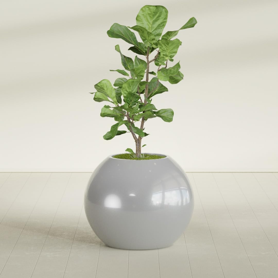 Greenline Nala Large Round Sphere Planter, Modern Fiberglass Indoor/Outdoor