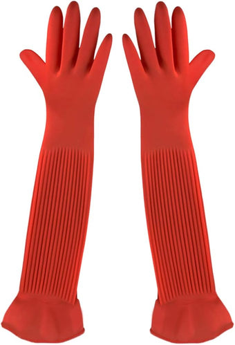 SunGrow 22" Long Rubber Gloves for Dog and Cat Bath, Grooming, Aquarium Water Changes - Keep Hands and Arms Dry with Comfortable, Waterproof, Non-Slip Household Gloves