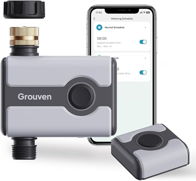 WiFi Sprinkler Timer Brass Inlet Water Timer for Outdoor Lawn & Garden APP Remote Control via 2.4Ghz WiFi and Bluetooth, Easy Faucet Installation, Smart Automatic Irrigation System