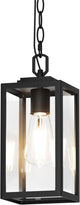 Modern Outdoor Pendant Light, 1-Light Outdoor Hanging Lantern Light, Matte Black Aluminum with Clear Glass, Exterior Pendant Lighting Fixture for Porch, Yard, Gazebo