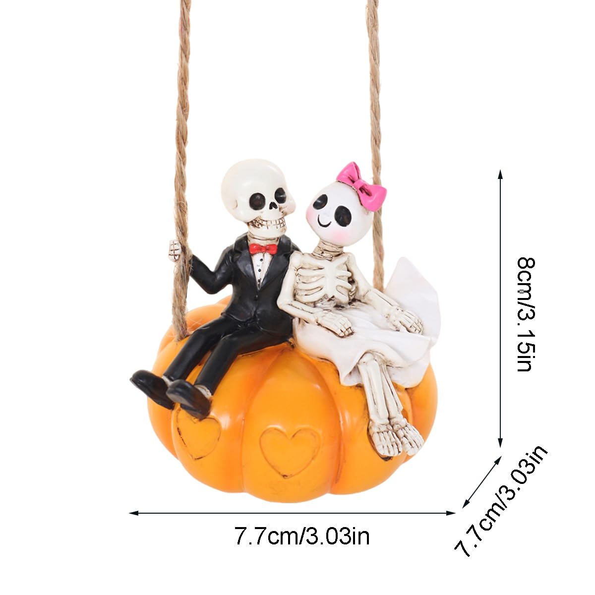 JARPSIRY Swing Pumpkin Skeleton Couple Garden Statue Outdoor Halloween Decor, 3.15 Inch Cute Skeleton Figurine Resin Sculpture Funny Tree Hanging Ornaments for Patio Lawn Yard
