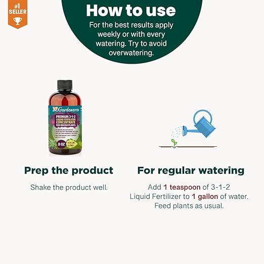 Gardenera Premium Liquid Tropical Plant Fertilizer - 3-1-2 Concentrate for Indoor Plants and Flowers - Organic Plant Food - 32oz