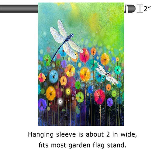 Summer Flowers Garden Flag Dragonfly House Flag Spring Welcome Garden Flags 12 x 18 Double Sided Floral Flags for Patio Lawn Home Outdoor Decor
