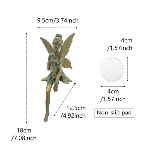 JARPSIRY Vintage Bronze Sitting Fairy Statue Outdoor Garden Decor, 7" Tall Resin Angel Figurine Home Shelf Sitter Yard Art Sculpture for Patio Lawn Porch Ornaments