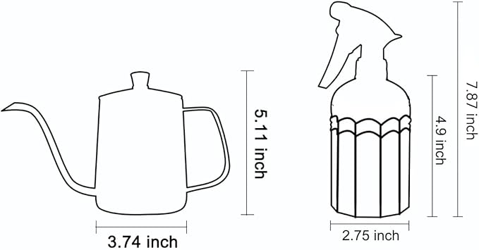 Watering Can for Indoor Plants Long Spout Metal Stainless Steel 21 oz/600 ml Small Watering Can with 14 oz/400ml Glass Plant Mister Spray Bottle for Plants Bonsai