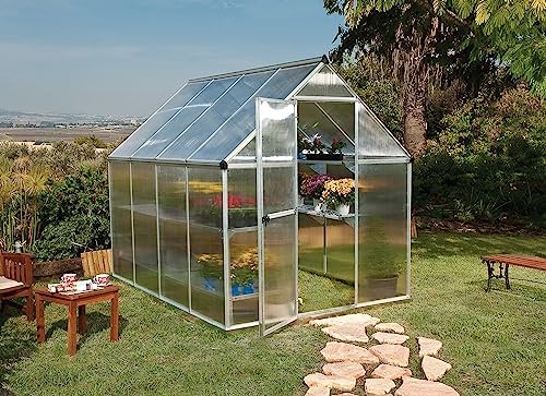 Palram - Canopia Mythos 6' x 8' Polycarbonate Hang Plants Greenhouse Silver