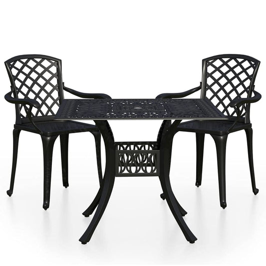 Teenpull 3 Piece Bistro Set, Outdoor Patio Chairs Table Furniture - Cast Aluminum, Elegant Garden Conversation Seating for Balcony, Backyard, Home, and Small Space - Black