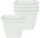 The HC Companies 8 Inch Eclipse Square Planter Pots with Drainage Holes & Attached Saucer, Lightweight UV-Resistant Plastic Indoor Outdoor Planters, 4-Pack Flower Pots for Garden & Home Decor, White
