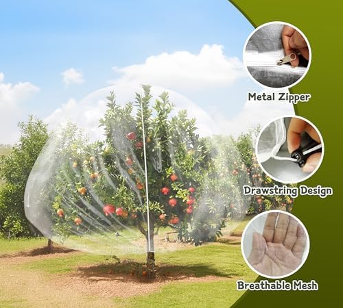 1 Pack Extra-Large Fruit Tree Covers for Birds and Squirrels(15X15ft) –Bird Nets for Fruit Trees with Zipper and Drawstring, Extra Large Durable Mesh Garden Netting to Protect Fruit Trees– Reusable