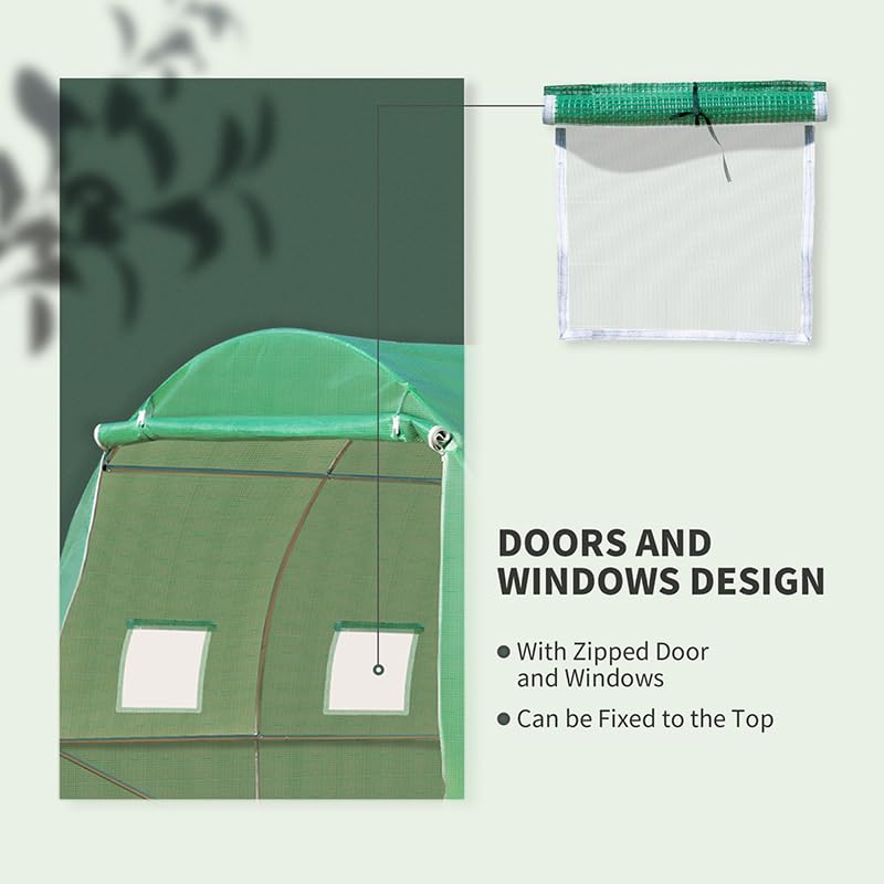 Outsunny 10' x 10' x 6.5' Walk-in Tunnel Hoop Greenhouse PE Cover Green