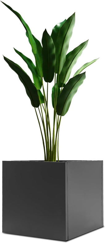 REBaiYU Steel Metal Square Planter Box for Indoor Outdoor, 20/24Inch Modern Flower Pots Tall Cube Planters with Large Opening Design for Plants, Flowers, Garden (Black, 24Inch)