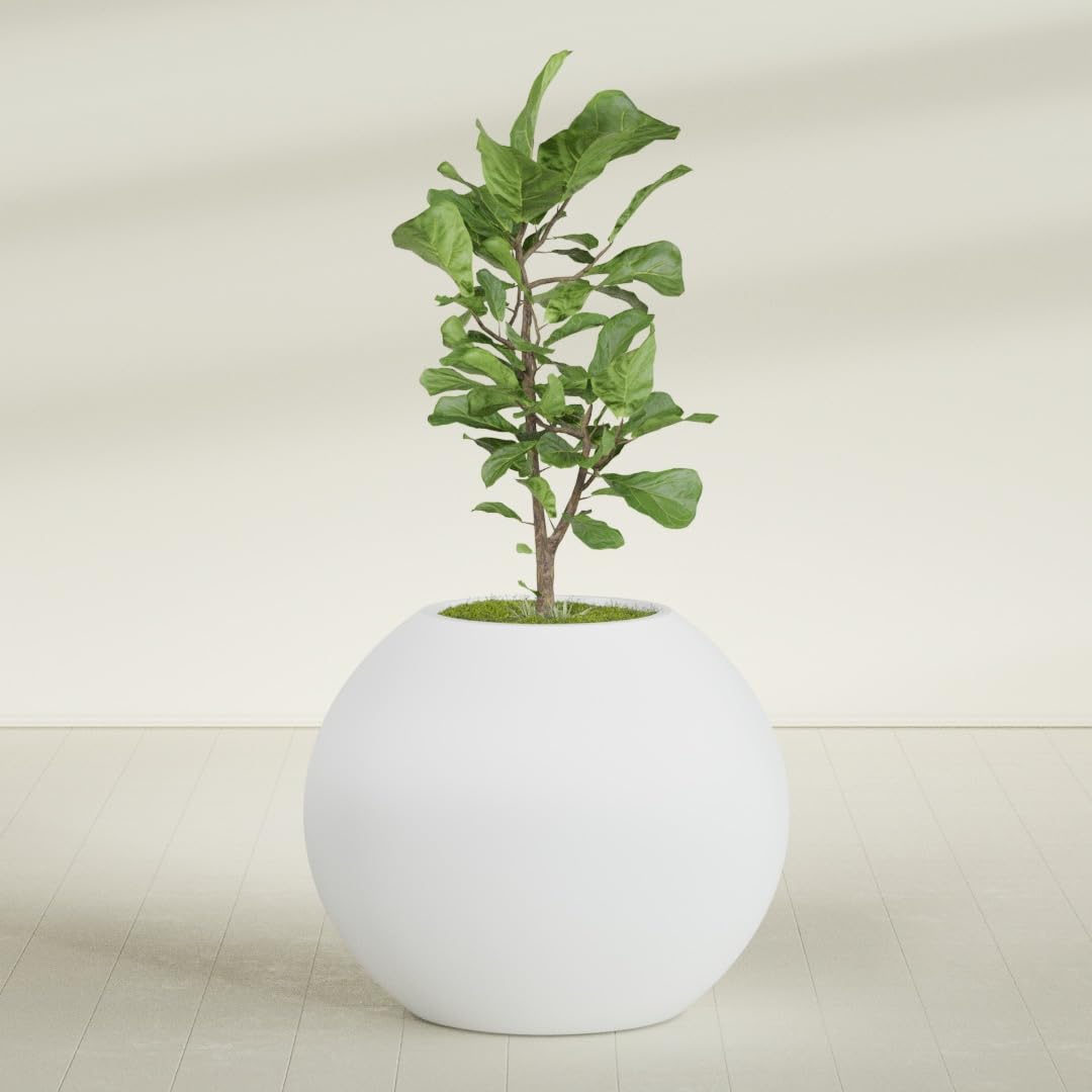 Greenline Nala Large Round Sphere Planter, Modern Fiberglass Indoor/Outdoor