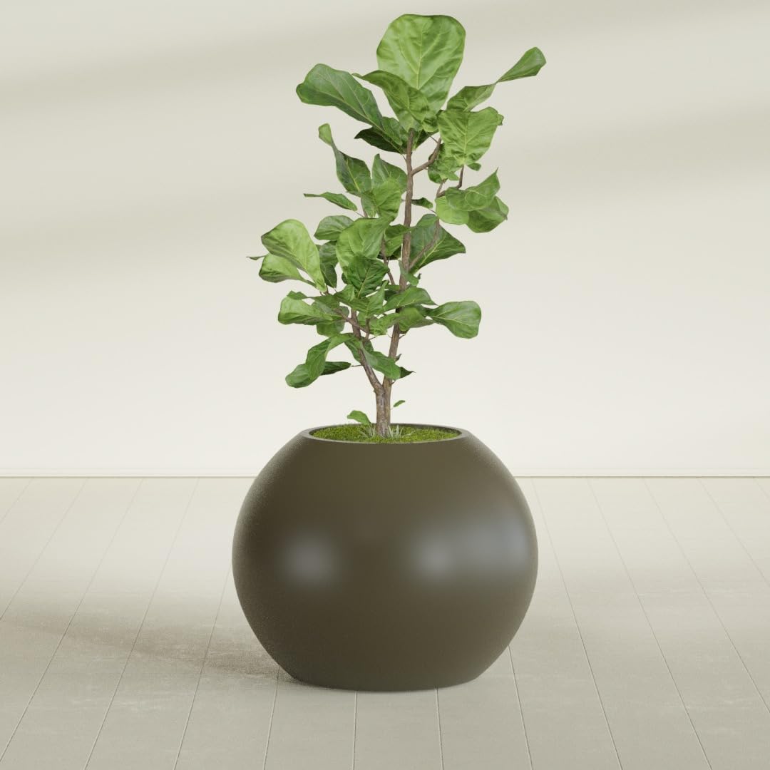 Greenline Nala Large Round Sphere Planter, Modern Fiberglass Indoor/Outdoor