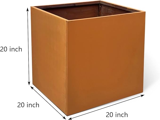 GZGNEEVL Corten Steel Planter Box Outdoor Planter Metal Square Large Steel Flower Pot Rustic Cube Patina Tall Plant 20 Inch Durable Antique for Commercial Residential Patio Deck Yard Garden
