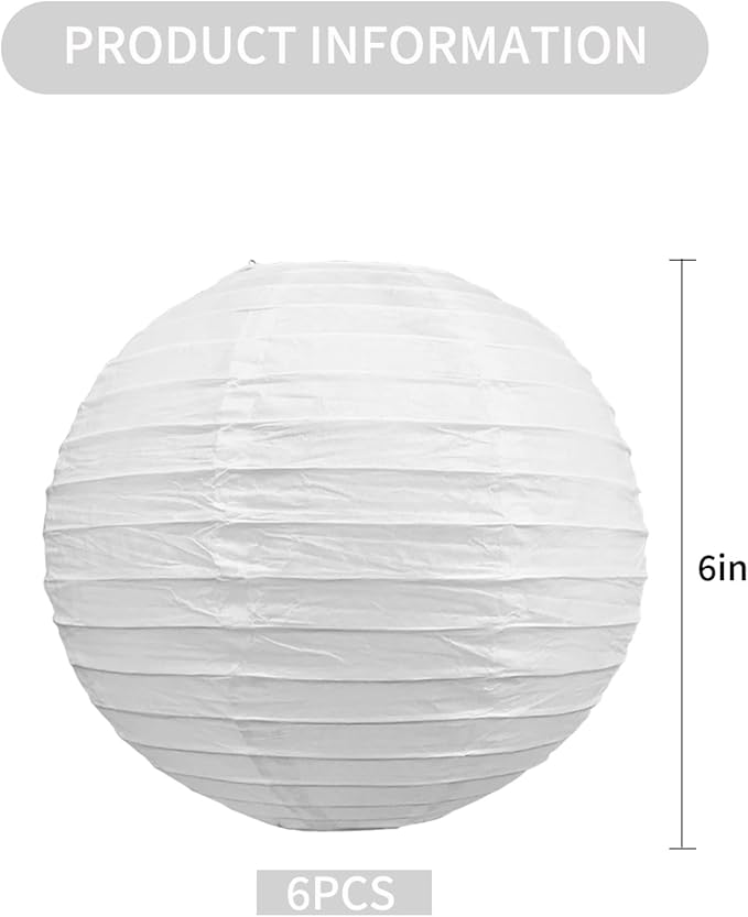 BEISHIDA 6-Inch White Paper Lanterns Decorative Chinese/Japanese Hanging Round Paper Lanterns Lamp for Birthday, Wedding, Christmas, Bridal, Home Decor, Party Decoration (6 Packs)
