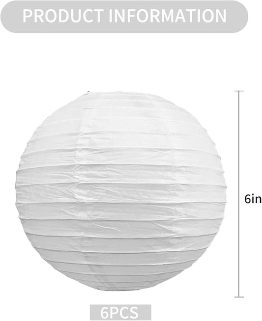 BEISHIDA 6-Inch White Paper Lanterns Decorative Chinese/Japanese Hanging Round Paper Lanterns Lamp for Birthday, Wedding, Christmas, Bridal, Home Decor, Party Decoration (6 Packs)