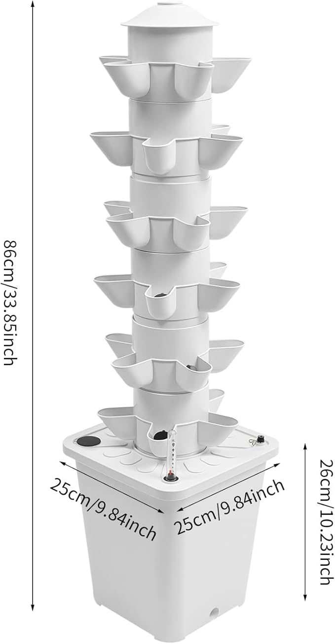6-Tier Hydroponic Grow Tower Kit, 30 Holes Planting Sites Indoor Garden System with Water Pump, Self-Watering Vertical Gardening Kit for Lettuce, Herbs, Strawberries, Vegetables, Flowers, White