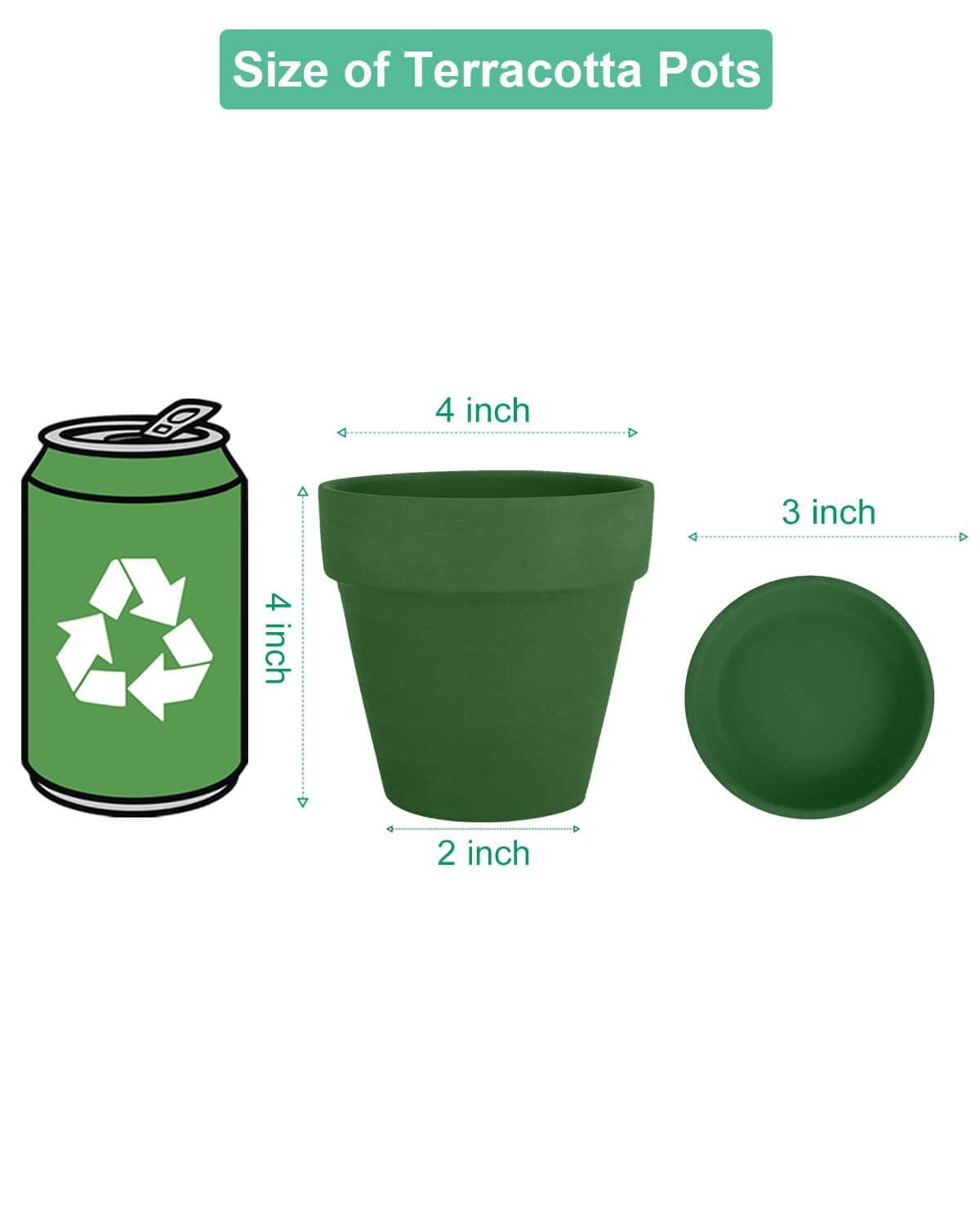 vensovo 4 Inch Small Green Terracotta Plant Pots with Saucer - 6 Pack Clay Flowerpots with Drainage, Great for Indoor Outdoor Plants, Crafts, Wedding Favor