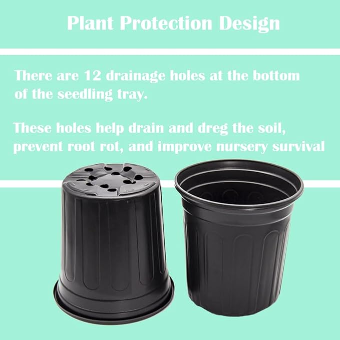 50-Pack 1 Gallon Flexible Flower Plant Nursery Pots, Thickened Soft Plastic Seed Starting Container for Succulents, Seedlings, Cuttings, Transplanting,(Black)