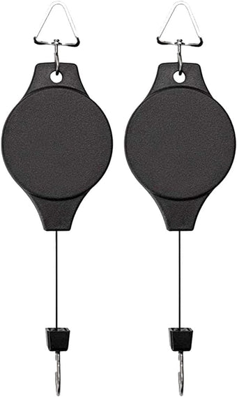Lythor Pack Plant Hook Pulley, Retractable Plant Hanger Easy Reach Hanging Flower Basket for Garden Baskets Pots and Birds Feeder Hang High up and Pull Down to Water Or Feed (Black 2Pack)