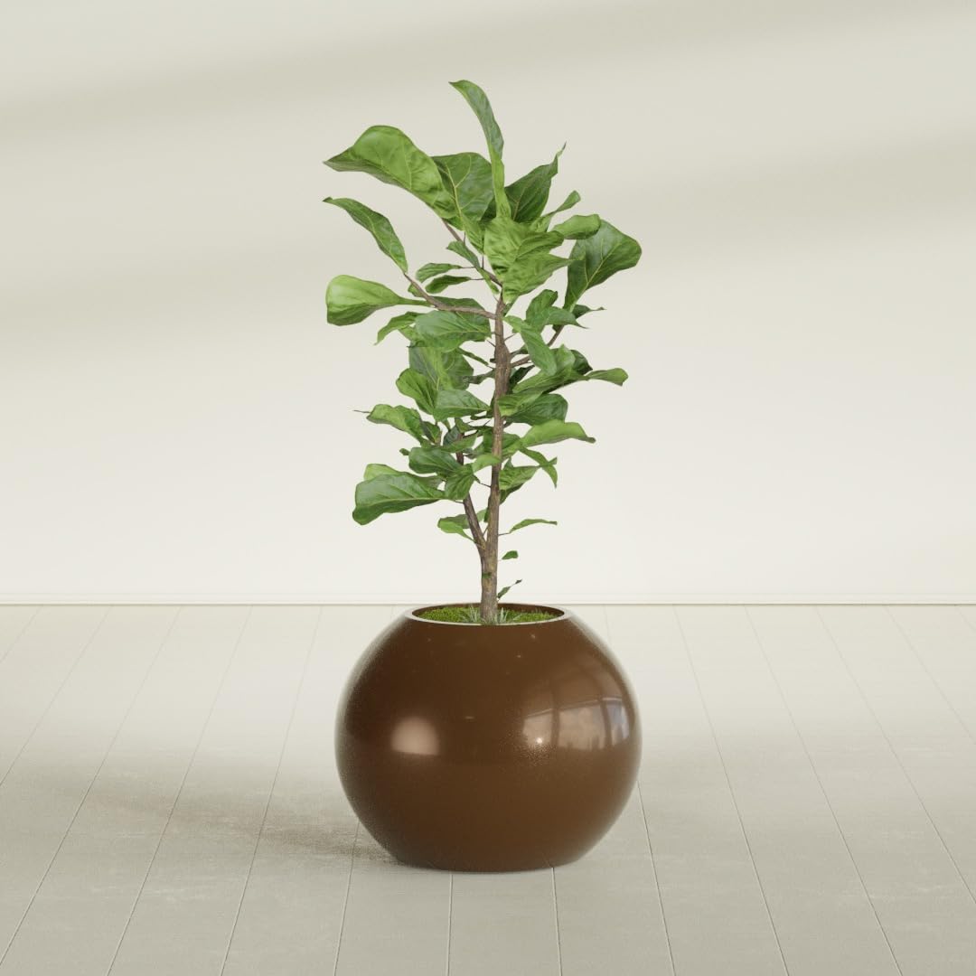 Greenline Nala Large Round Sphere Planter, Modern Fiberglass Indoor/Outdoor