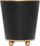 Jaye's Studio Mattie Black, Decorative Round Cachepot & Planter, Matte Black, Gold Trim & Finish, Hand-Painted, Handcrafted Metal, Luxury Indoor Planter, Size 4"