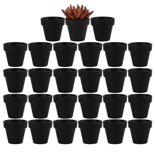 Yishang 27 pcs Small Mini Black Clay Pots, 2 inch Terracotta Pot Clay Ceramic Pottery Planter,Cactus Flower Terra Cotta Pots,Succulents Nursery Pots,with Drainage Hole,Great for Crafts,Wedding Favor