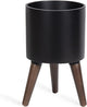 D'vine Dev 8 Inch Planter Pot with Stand, Mid-Century Tall Plant Pot with Legs for Indoor Plants, Small, Black, 88-O-A-2