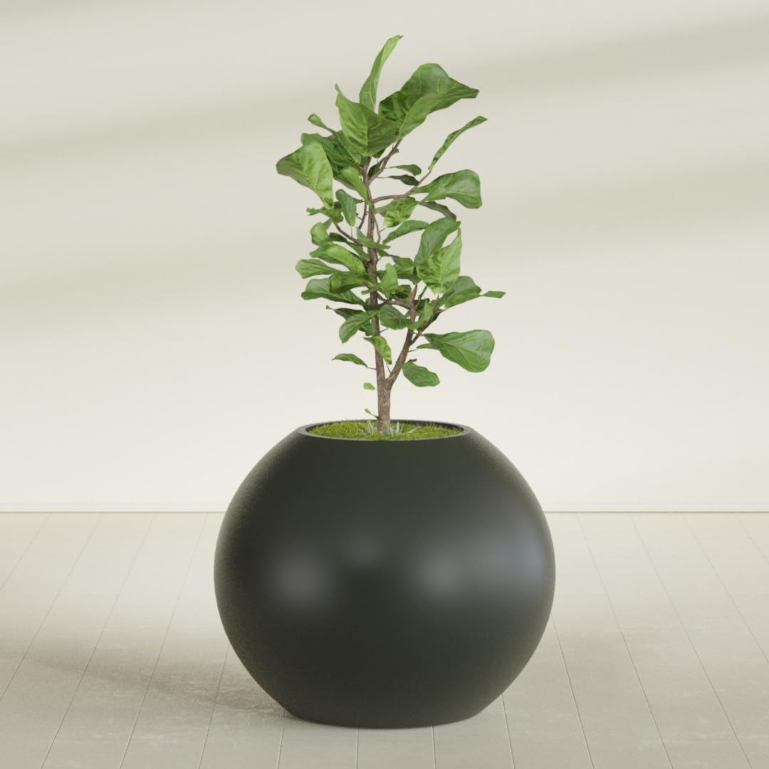 Greenline Nala Large Round Sphere Planter, Modern Fiberglass Indoor/Outdoor
