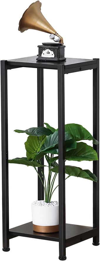 Dipion Tall Plant Stand Indoor,31 Inch Plant Stands,2 Tier Metal Plant Stand with Heavy Duty Wood,Black
