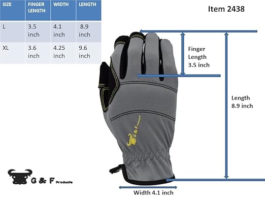 G & F Products unisex adult All Purpose Utility Work Gloves High Performance Mechanics Gloves assorted colors Size XX-L 3 Pairs Value Pack
