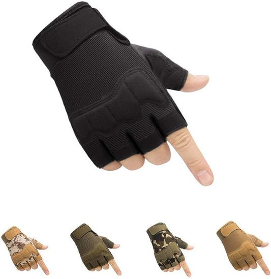 HYCOPROT Fingerless Tactical Gloves, Knuckle Protective Breathable Lightweight Outdoor Military Gloves for Shooting, Hunting, Motorcycling, Climbing