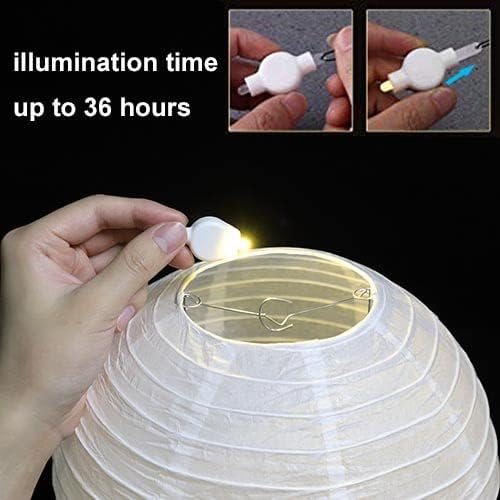 HAUSPROFI Paper Lanterns, 6" 8" 10" 12" Round Paper Lantern with LED Lantern Lights for Indoor and Outdoor Decoration - (Lanterns: 12pcs, Warm White Lights: 12pcs)