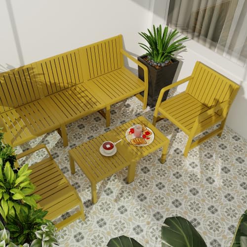 EMOBACO 5 Piece Outdoor Furniture Set - Wicker Furniture Patio Conversation Set, Outdoor Swivel Rocker Chairs with 3-Seater Sofa and 2 Ottomans for Small Space, Brick Yellow