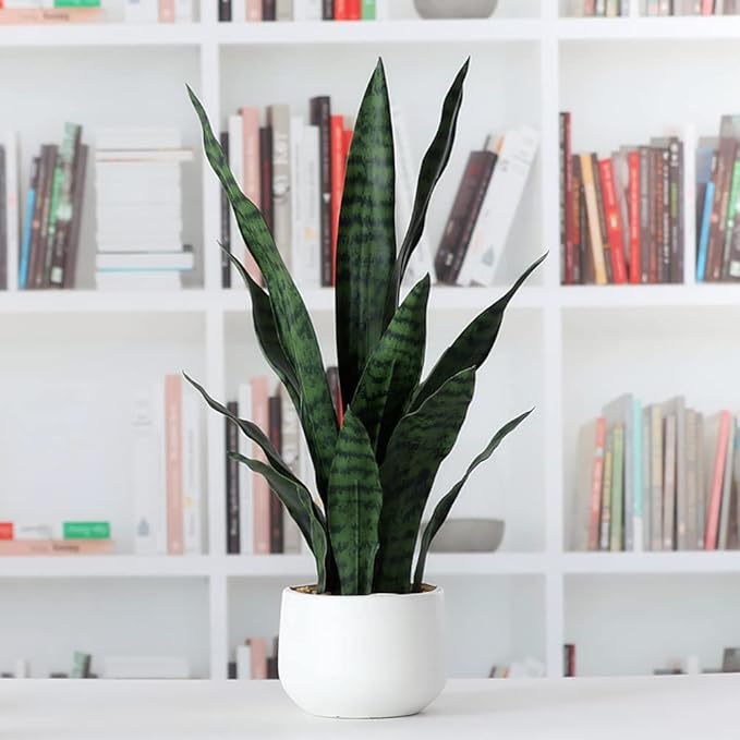 Beebel Artificial Snake Plant 22 Inch Fake Sansevieria Fake Agave Potted Plants Plastic Greenery for Home Garden Office Store Decoration 12 Leaves (Green)
