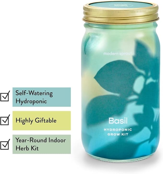 Modern Sprout Garden Jar Gift Pack - Self-Watering Hydroponics Growing System Kit with Organic Herb Seeds - Seed Starter Kit for Indoor Herb Garden - Home Decor & Gifting - Basil, Parsley & Mint