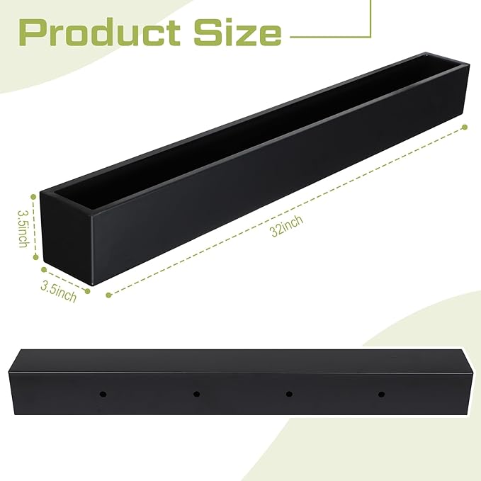 32 x 3.5 x 3.5 Inch Long Rectangular Planter Box Window Sill Plant Box Metal Water Trough Indoor Large Modern Steel with Drainage Holes Herb Garden Home(Black)