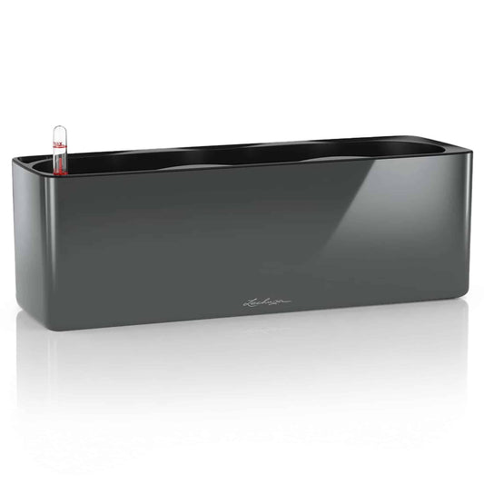 Lechuza Cube Glossy Triple Charcoal High Gloss, Self-Watering Window Box, H5.5 L15.7 W5.5 in