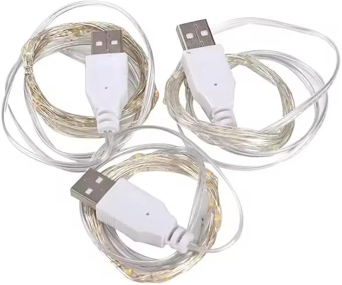 3 Pack USB Fairy Lights 3meters 30 lamp Beads Led Copper USB Powered for Christmas ，Halloween，Parties，Wedding， Christmas Tree Decoration… White