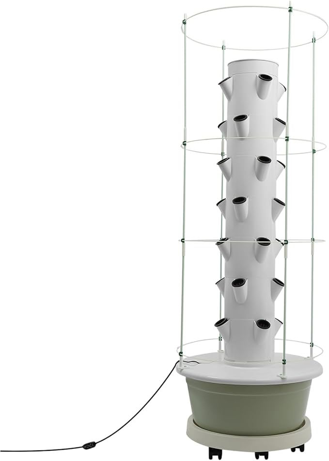 Hydroponic Growing System, 28-Plant Vegetable Planter Tower Climbing Trellis, Outdoor Indoor Garden Vertical Planter Germination Kit with Water Pump, Intelligent Water Circulation & Timer Function