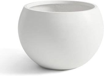 FloraFairy Fiberstone Sphere Planter, 15.8" Dia Round Flower Pot with Drainage Hole and Removable Plug, Plant Pot for Indoor Outdoor Use, 11.8" Opening-10.9" H Medium, White