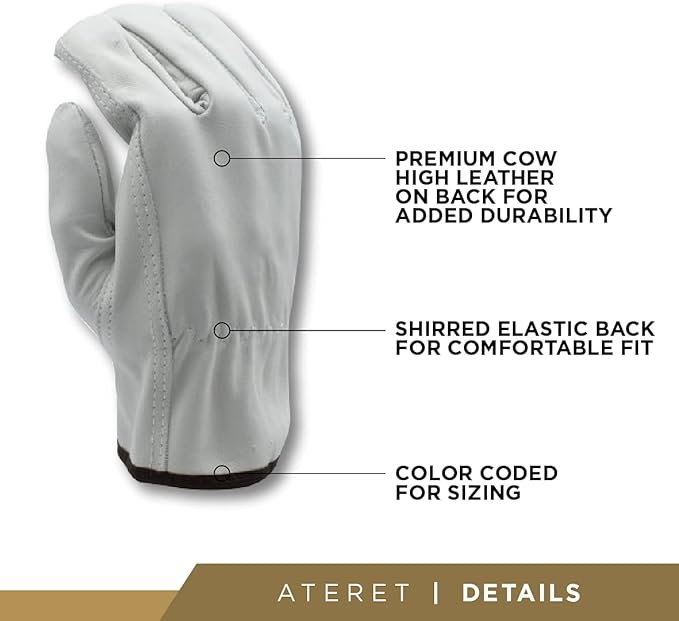Palmer Safety 12 Pairs Heavy Duty Durable Cowhide Leather Work Gloves for Construction, Industrial and Personal Use