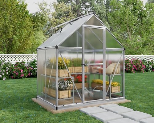 Palram - Canopia Mythos 6' x 4' Polycarbonate Aluminum Greenhouse, Silver