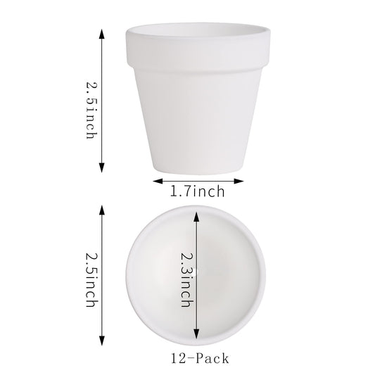 Yishang 2.5 inch White Terracotta Pots with Drainage Holes,Small Mini Clay Ceramic Pottery Planter,Cactus Flower Terra Cotta Pots,Succulents Nursery Pots for Indoor/Outdoor Plants,Crafts-12 Pack