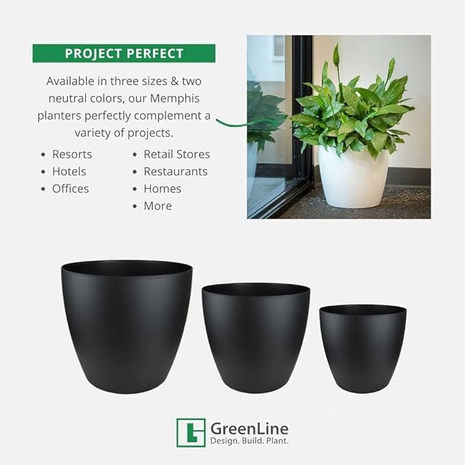 Greenline Manufacturing Memphis 13" Round Indoor Floor Planter Pot – Lightweight & Durable Plastic, Modern Design, Made in USA, Recyclable Large Plant Container for Home & Office Décor (Espresso Meta