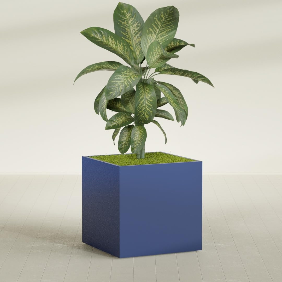 Greenline Jack Large Square Cube Fiberglass Planter, Modern Indoor/Outdoor