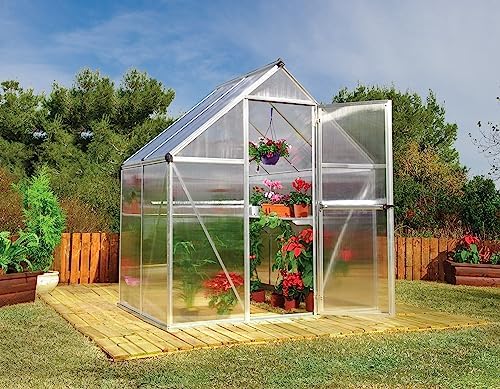 Palram - Canopia Mythos 6' x 4' Polycarbonate Aluminum Greenhouse, Silver