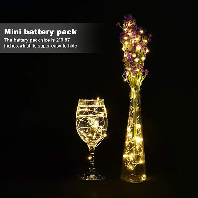 24 Pack Fairy Lights Battery Operated String Lights-3.3ft 20 LED Silver Wire Warm White for Wedding,Party,Table Centerpieces,DIY Crafts,Mason Jars Decor