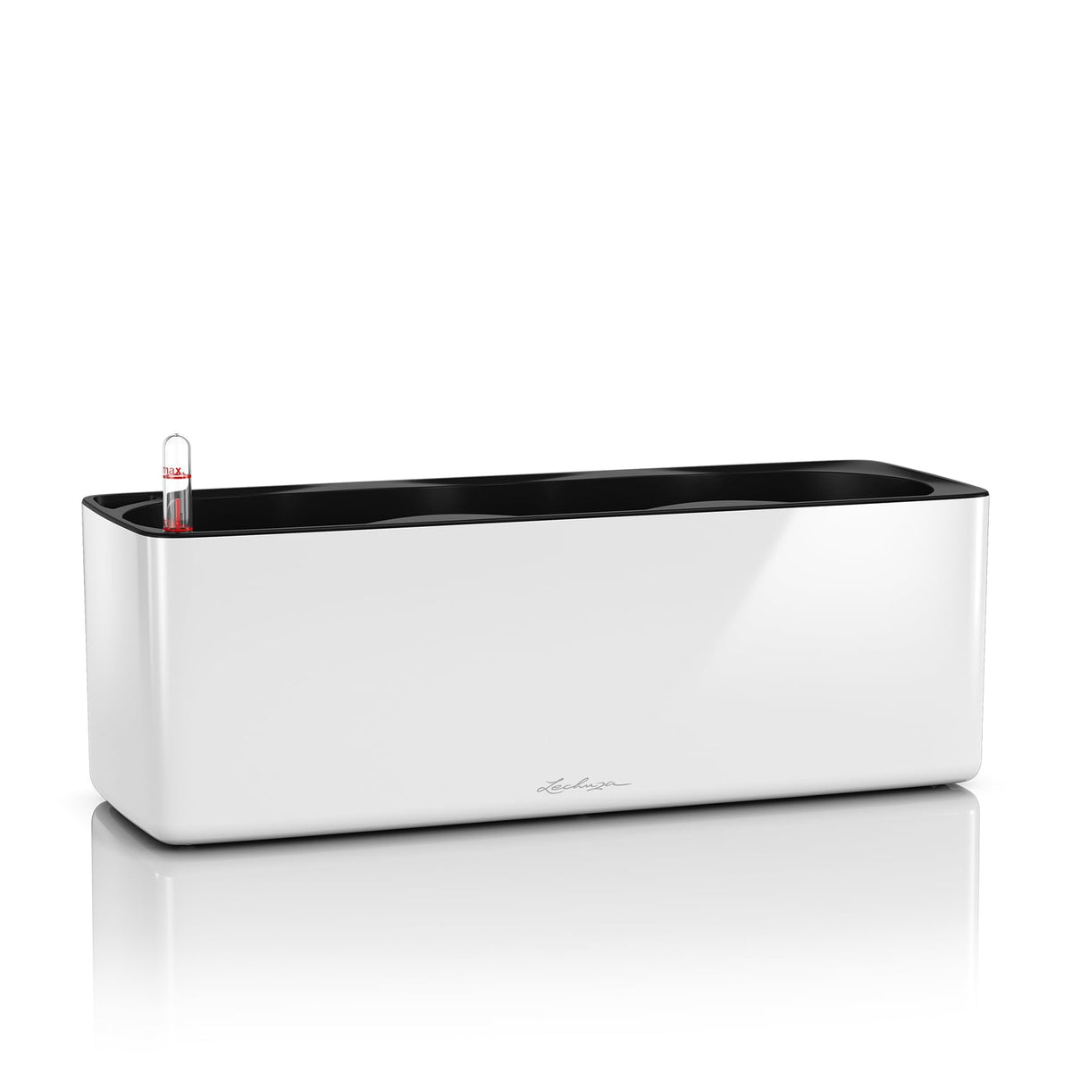 Lechuza Cube Glossy Triple Cream White High Gloss, Self-Watering Window Box, H5.5 L15.7 W5.5 in