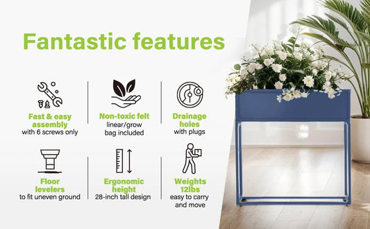 Cocoyard Elevated Metal Planter Boxes - 28 Inch Durable Raised Garden Bed with Legs for Herbs and Flowers - Perfect for Outdoor Plants, Patio, Balcony & Sunroom (Navy, 28" H - 2 Pack)